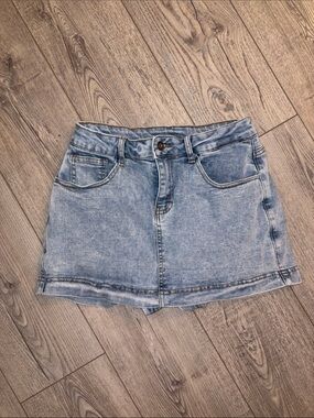 Light Wash Denim Mini Skort - Blue